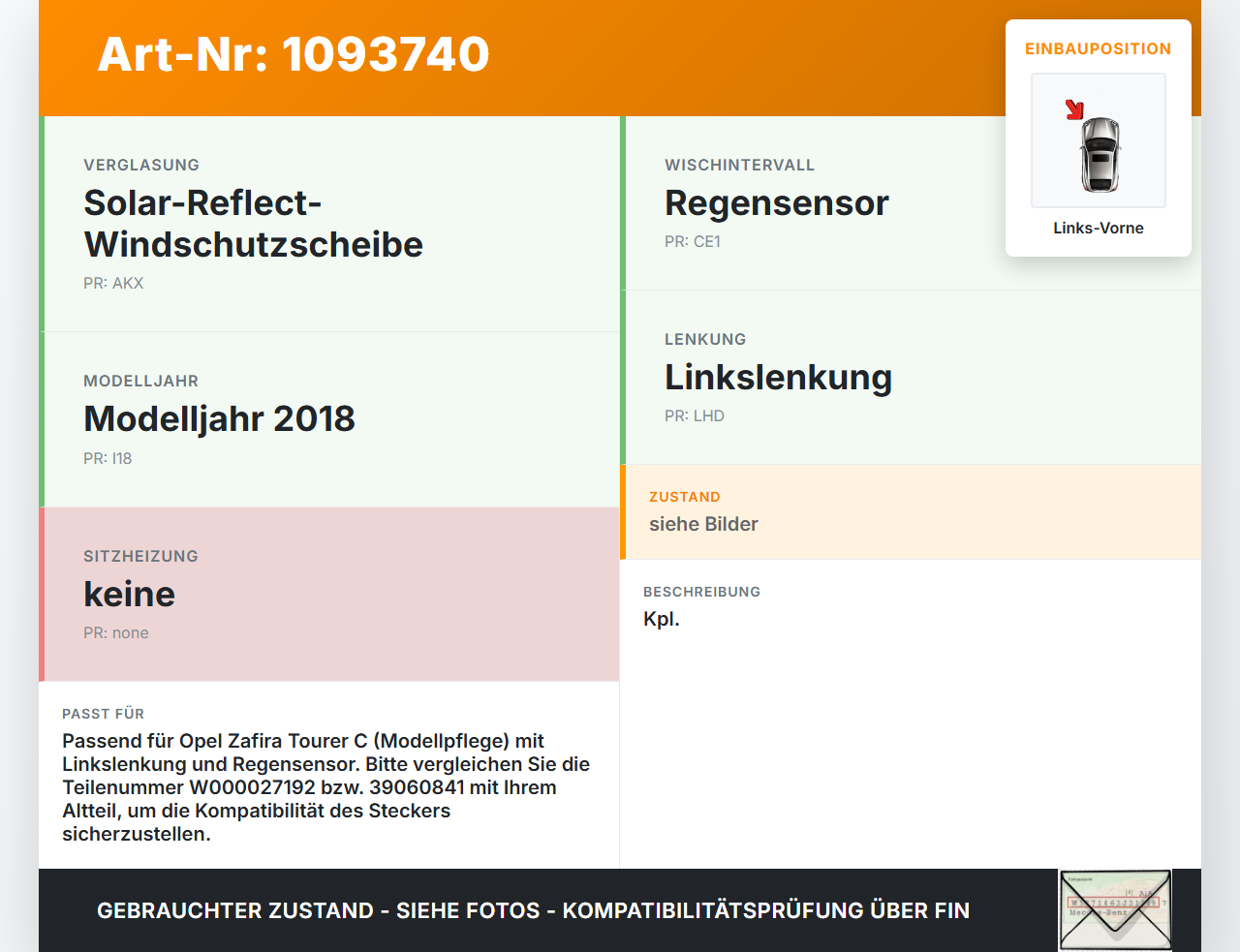 Opel Zafira Tourer C P12 16-19 Wischermotor Wischergestänge Vorne Links Opel Zafira Tourer C P12 16-19 27.06.2018... Vorschau 3