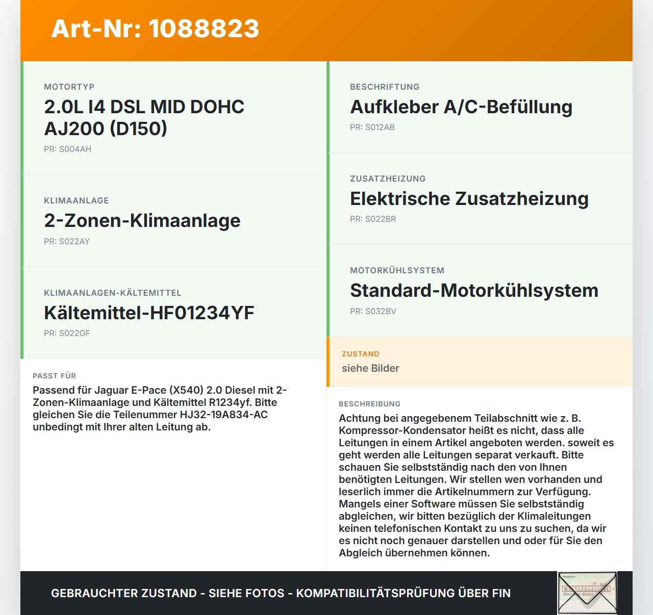 Jaguar E-Pace X540  2,0d 110KW Klimaschlauch Klimaleitung Jaguar E-Pace X540 19.08.2019 HJ32-19A834-AC gebraucht Vorschau 3