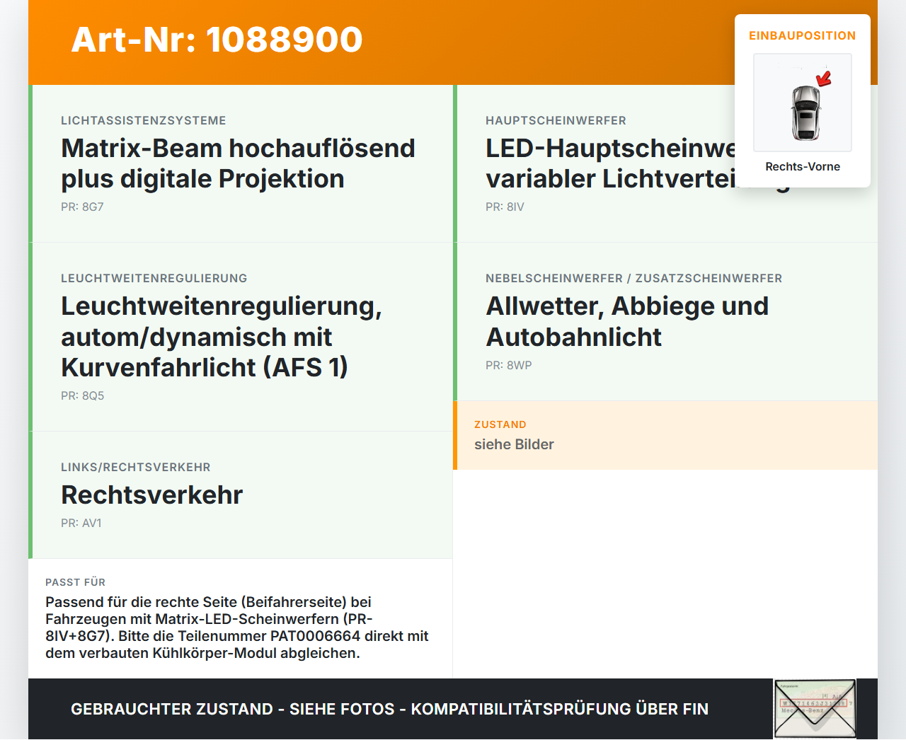 VW Tayron R41  TDI 2,0 142KW Kühlkörper Modul für Scheinwerfer Rechts Vorne VW Tayron R41 20.08.2025 PAT0006664... Vorschau 3