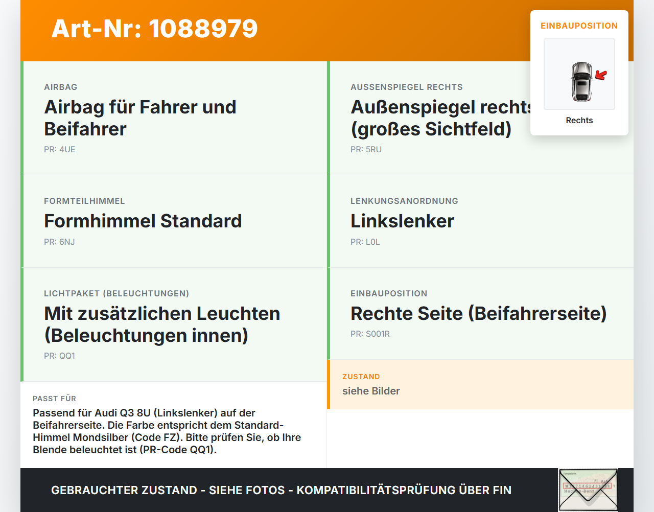 Audi Q3 8U 11-14 Sonnenblende Rechts für Beifahrer Audi Q3 8U 11-14 25.04.2013 gebraucht Vorschau 3