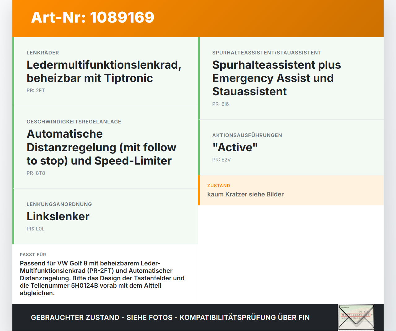 VW Golf 8 VIII 19-24 Blende Innen Auflage Applikation für Lenkrad VW Golf 8 VIII 19-24 14.08.2023 5H0419089 5H0124B... Vorschau 3