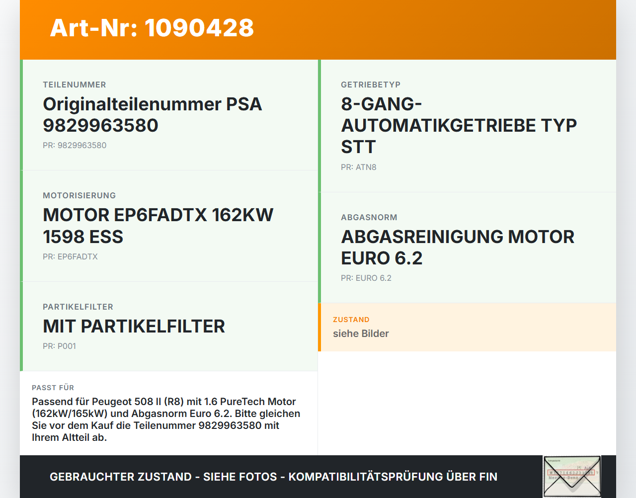 Peugeot 508 II 18-23 1,6 165KW Partikelfilter Rußpartikelfilter Ottopartikelfilter OPF Peugeot 508 II 18-23... Vorschau 3