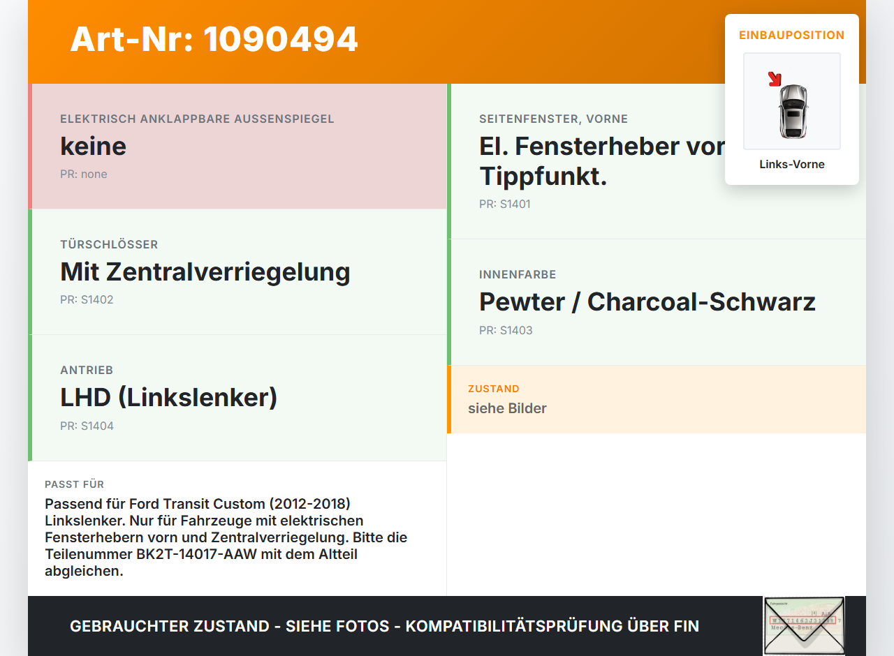 Ford Transit Custom 12-18 Schalter Zentralverriegelung Verriegelung Links Vorne Ford Transit Custom 12-18... Vorschau 3