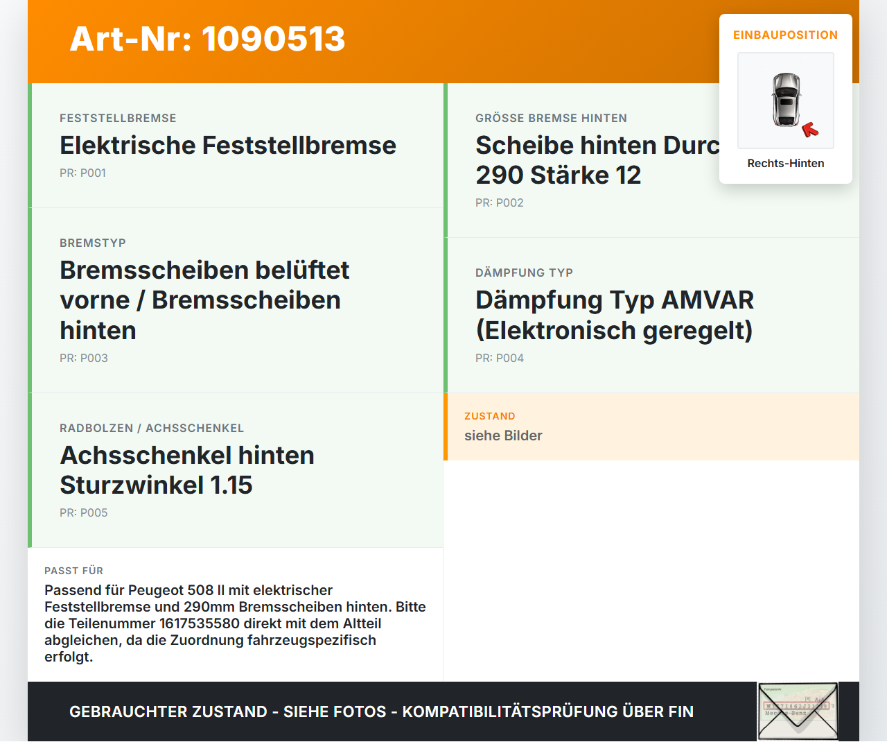 Peugeot 508 II 18-23 1,6 165KW Stellmotor für Parkbremse Bremssattel Hinten Rechts Peugeot 508 II 18-23 16.07.2019... Vorschau 3