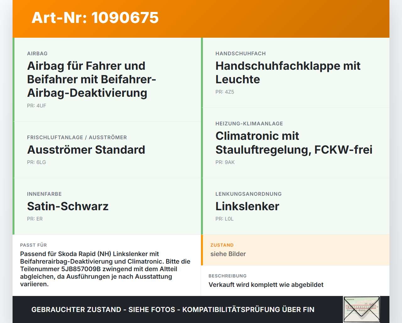 Skoda Rapid NH 12-17 Armaturenbrett Panel komplett Skoda Rapid NH 12-17 19.12.2013 5JB857009B 5JA857069 gebraucht Vorschau 3