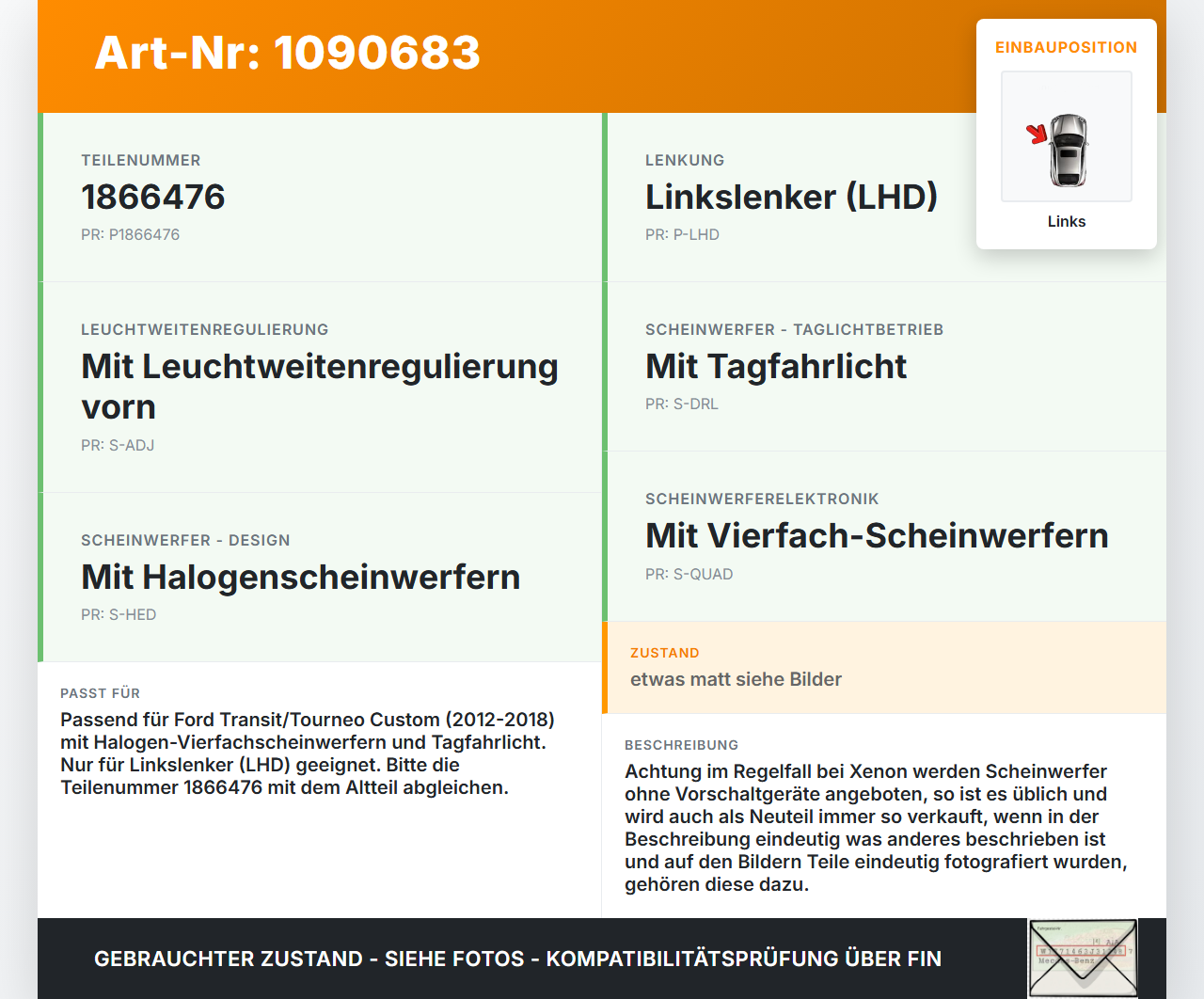 Ford Transit Custom 12-18 Halogen Scheinwerfer Frontscheinwerfer Links Ford Transit Custom 12-18 08.06.2015... Vorschau 3
