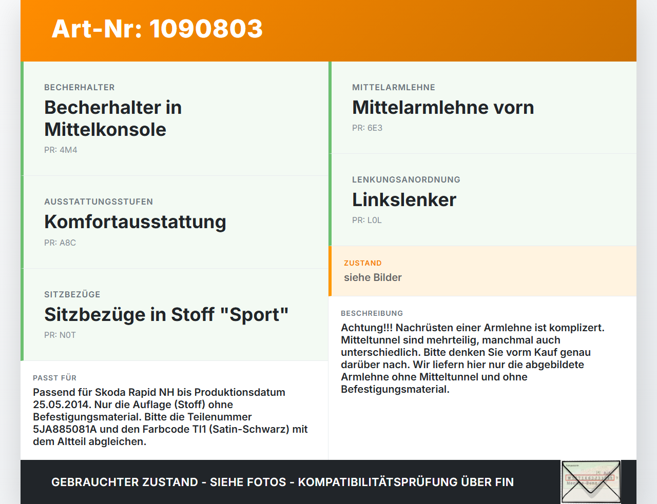 Skoda Rapid NH 12-17 Armlehne Mittelarmlehne Auflage mit Becherhalter für Rücksitzbank Skoda Rapid NH 12-17... Vorschau 3