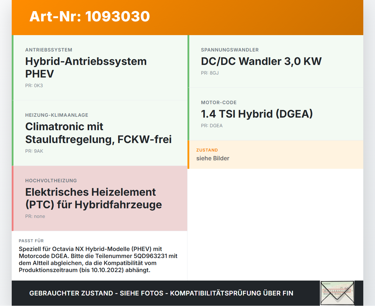 Skoda Octavia IV NX 20-24 Zusatzheizung Zuheizer Heizelement Elektrisch Skoda Octavia IV NX 20-24 26.04.2021... Vorschau 3
