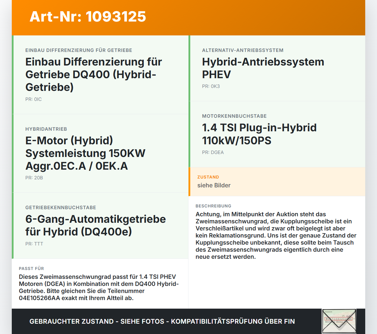 Skoda Octavia IV NX 20-24 Hybrid TSI iV 1,4 110KW DGEA Zweimassenschwungrad Schwungrad Schwungscheibe ZMS Skoda... Vorschau 3
