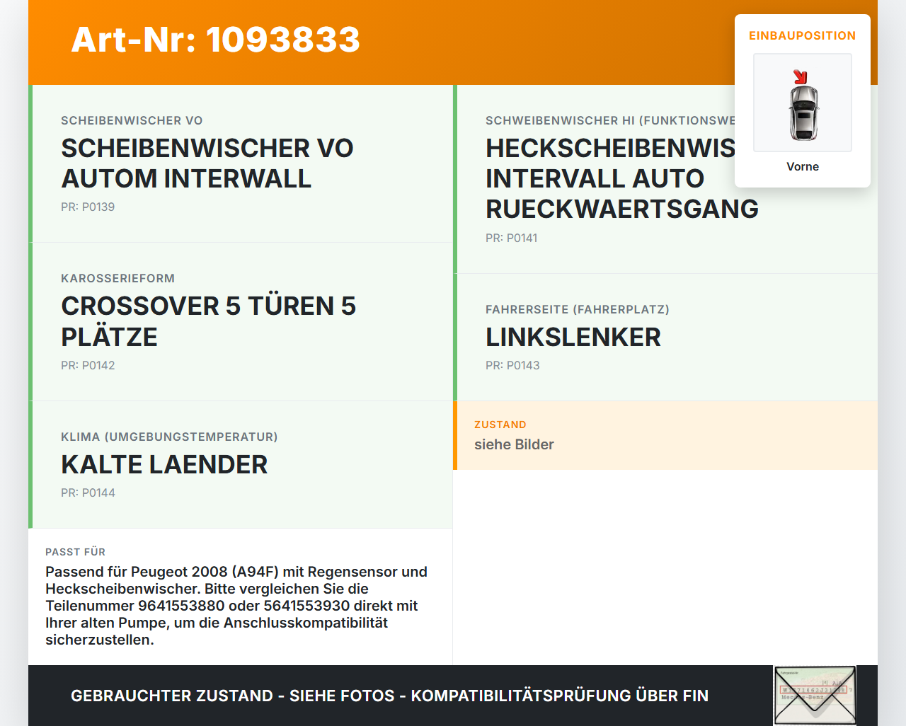 Peugeot 2008 CU 16-19 Waschwasserpumpe Wischwasserpumpe Waschpumpe Vorne Peugeot 2008 CU 16-19 22.02.2019 643475... Vorschau 3