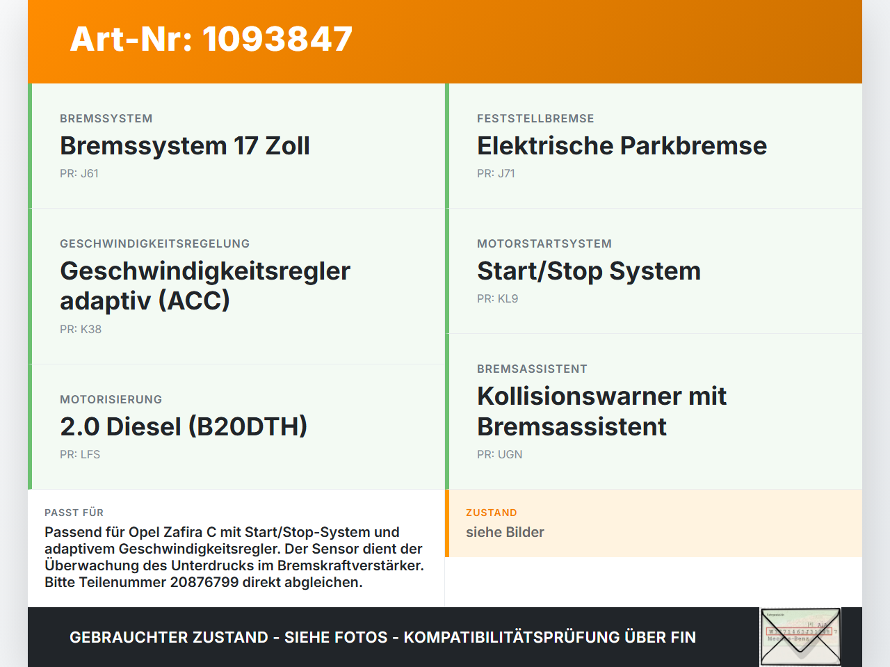 Opel Zafira C P12 16-19 CDTi 2,0 125KW Luftdruck Sensor für Bremskraftverstärker Opel Zafira C P12 16-19 27.06.2018... Vorschau 3