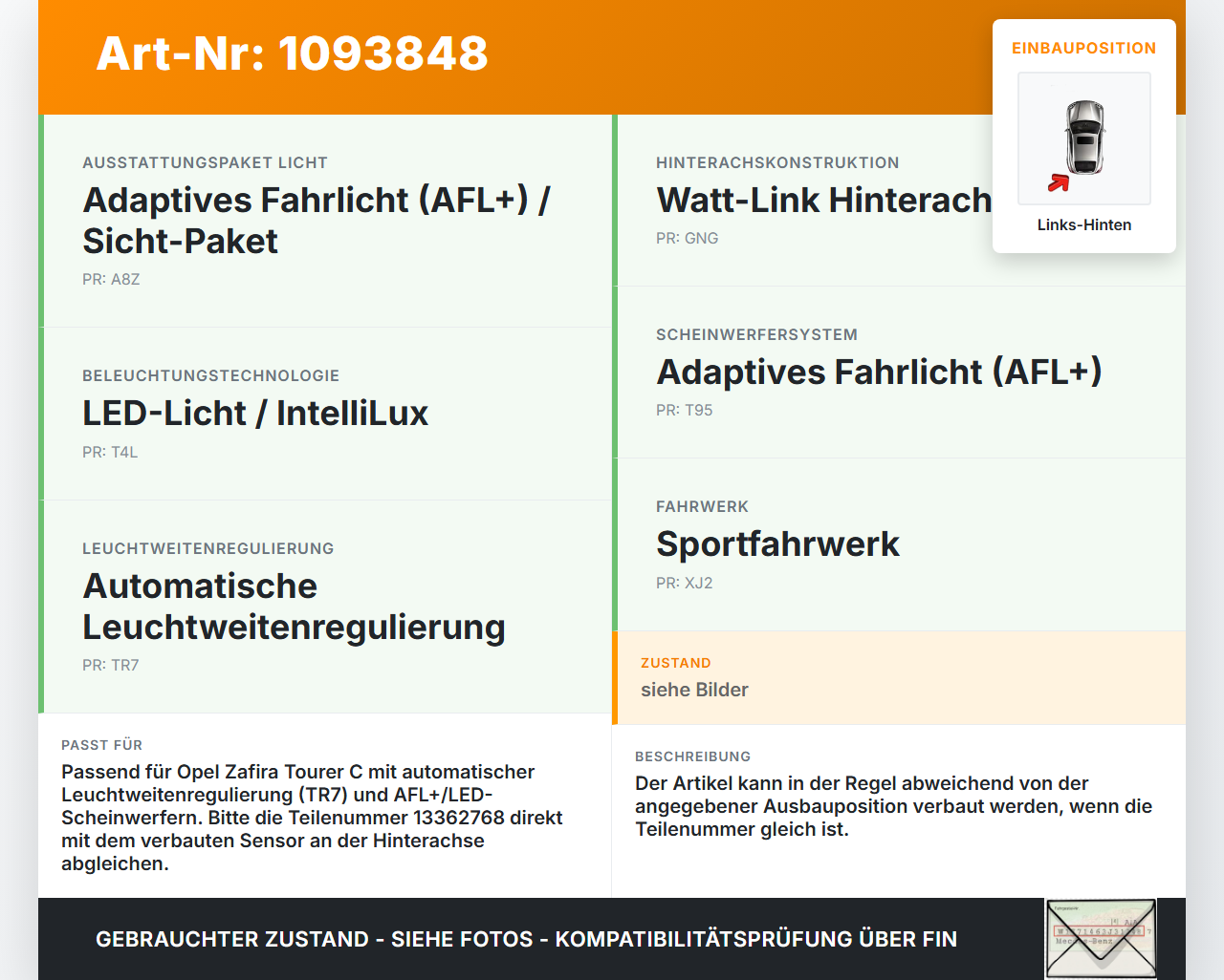 Opel Zafira C P12 16-19 Niveausensor Xenon LWR Sensor Neigung Links Hinten Opel Zafira C P12 16-19 27.06.2018... Vorschau 3