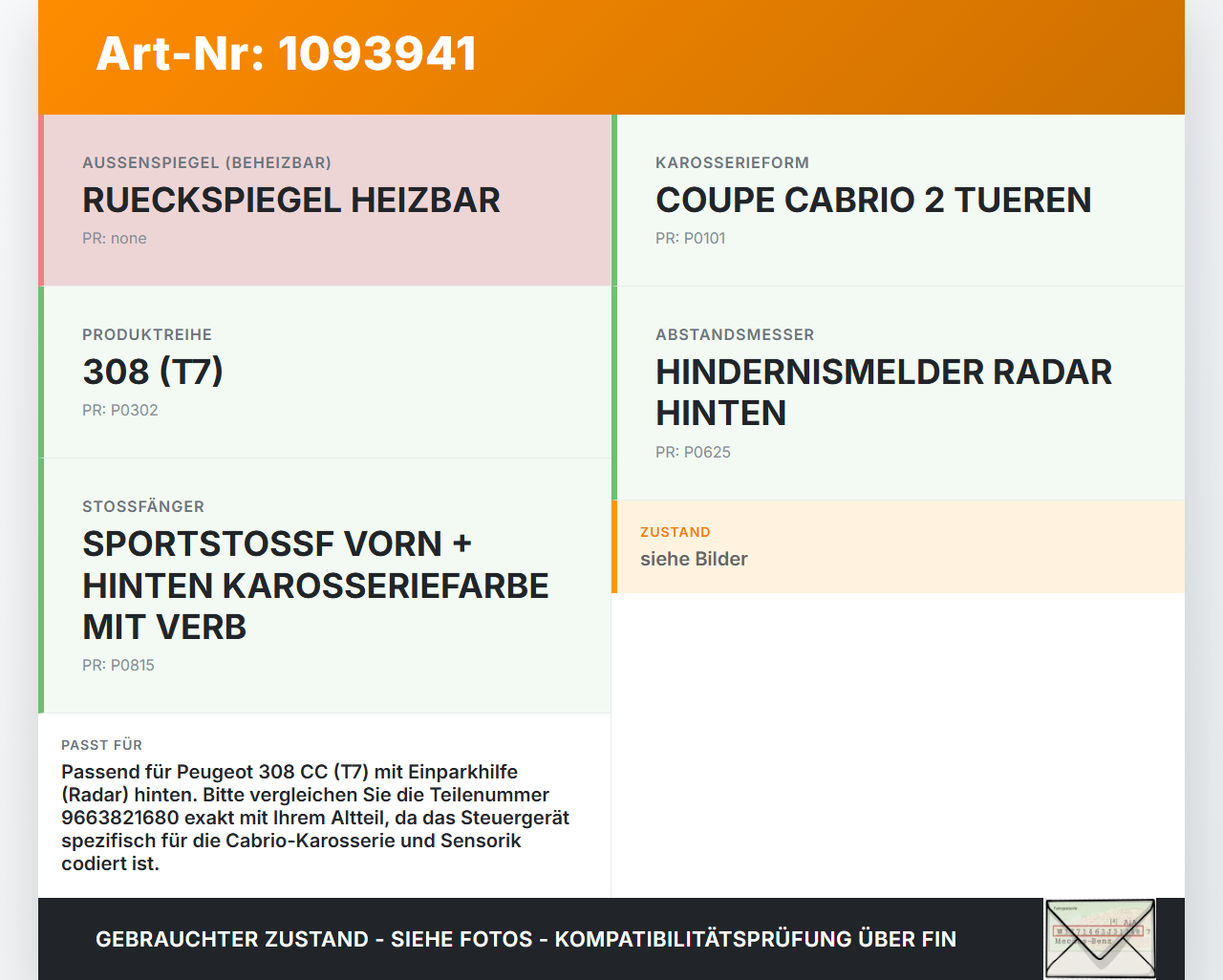 Peugeot 308 CC 07-11 PDC Steuergerät Einparkhilfe Parktronic Modul Peugeot 308 CC 07-11 31.03.2011 6590HY... Vorschau 3