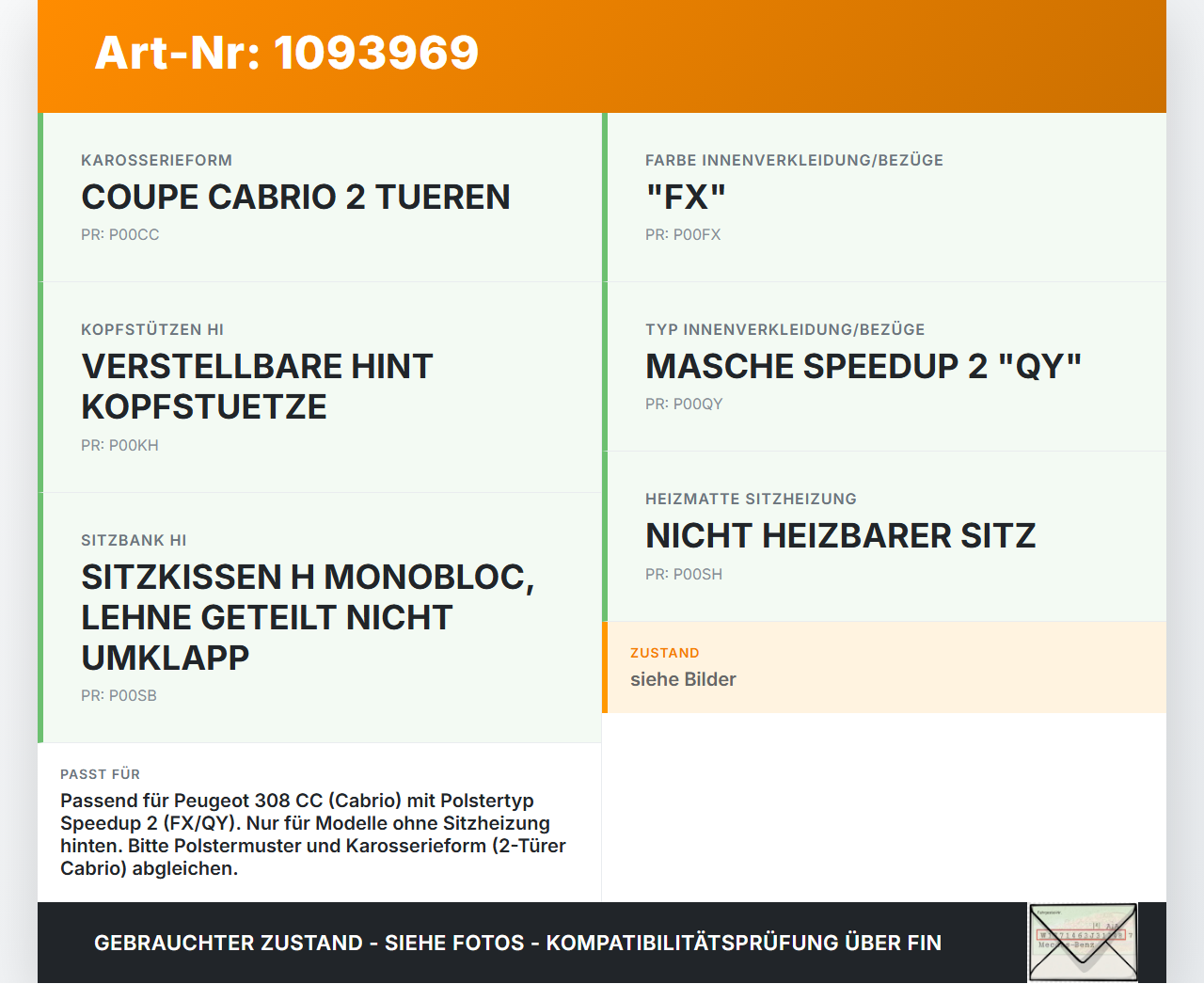 Peugeot 308 CC 07-11 Cabrio Rücksitzbank Rückenlehne Sitzbezug Rückenpolster Leder Peugeot 308 CC 07-11 31.03.2011... Vorschau 3