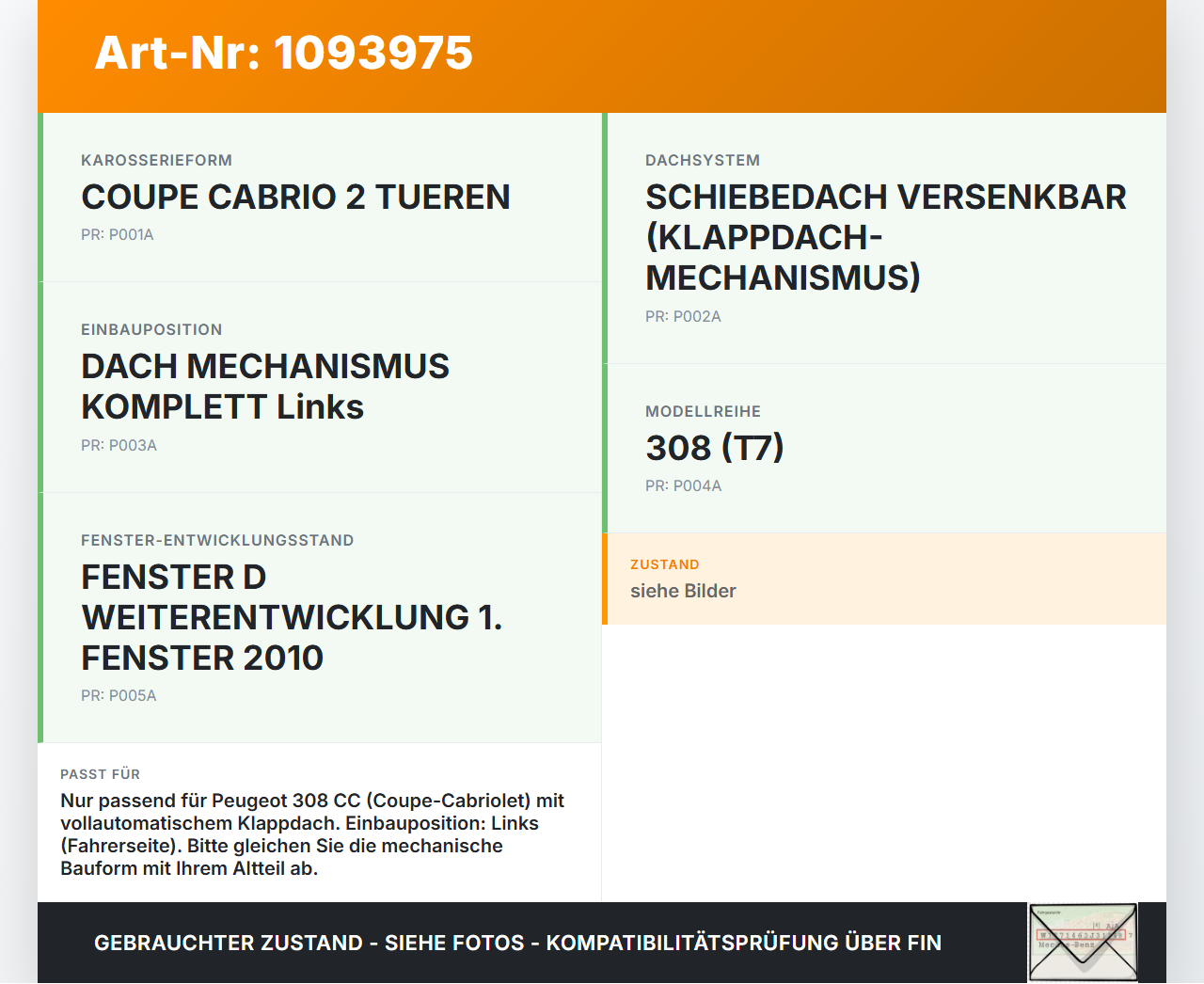 Peugeot 308 CC 07-11 Cabrio Gestänge Scharniere für Verdeck Peugeot 308 CC 07-11 31.03.2011 1610274380 gebraucht Vorschau 3