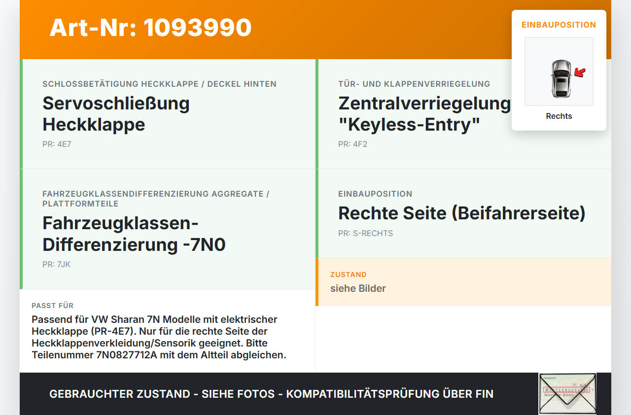 VW Sharan 7N II 10-15 Blende Verkleidung Sensor für Heckklappe Rechts VW Sharan 7N II 10-15 09.05.2012 7N0827712A... Vorschau 3