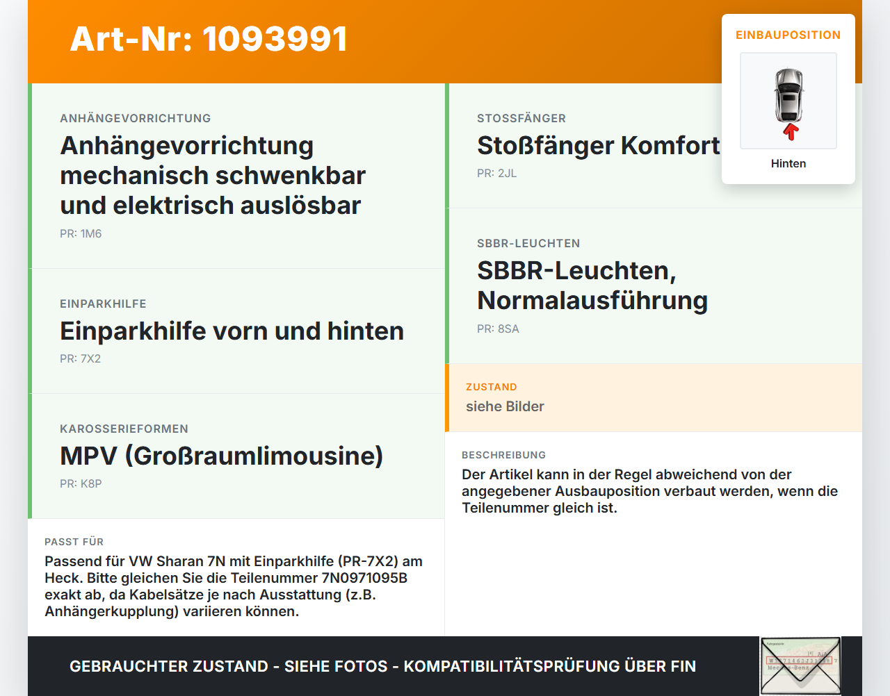 VW Sharan 7N II 10-15 PDC Kabelbaum Hinten VW Sharan 7N II 10-15 09.05.2012 7N0971104B 1J0973715 gebraucht Vorschau 3