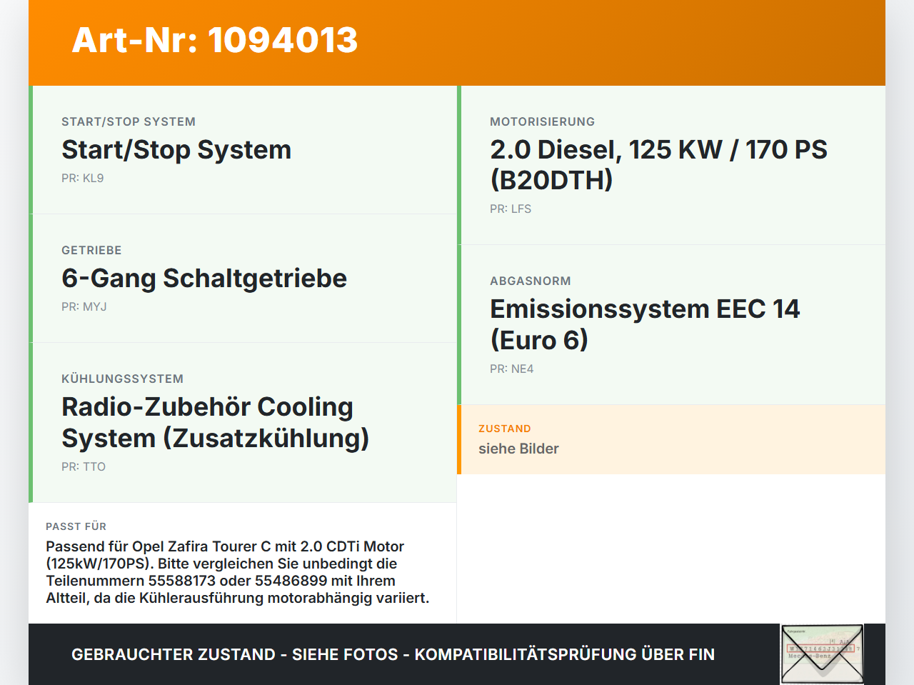 Opel Zafira C P12 16-19 CDTi 2,0 125KW Ölkühler Opel Zafira C P12 16-19 27.06.2018 55588173 55486899 gebraucht Vorschau 3