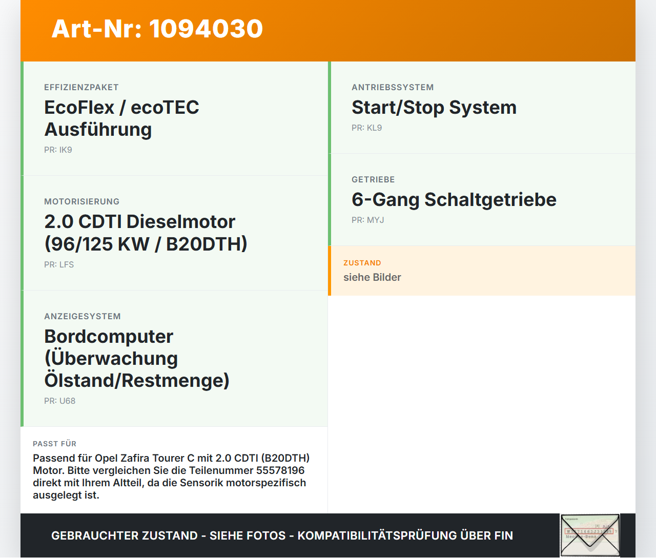 Opel Zafira C P12 16-19 CDTi 2,0 125KW B20DTH Ölstandssensor Sensor für Öl Ölsensor Opel Zafira C P12 16-19... Vorschau 3