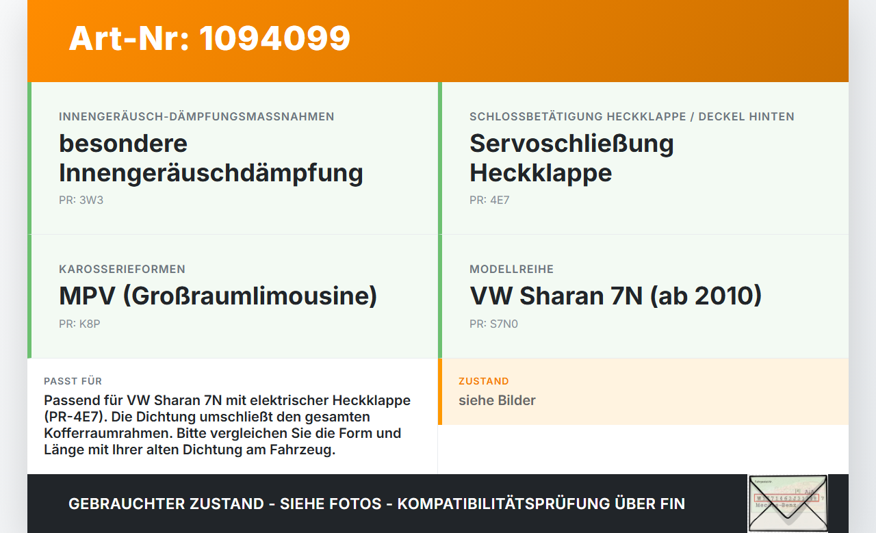 VW Sharan 7N II 10-15 Dichtung Rahmen für Heckklappe Kofferraum VW Sharan 7N II 10-15 09.05.2012 7N0827705F gebraucht Vorschau 3