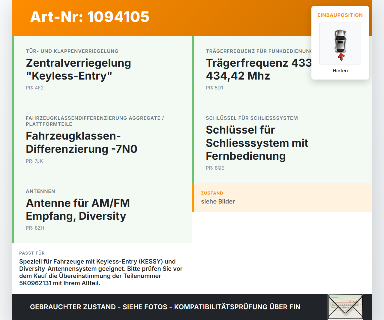 VW Sharan 7N II 10-15 Antennenverstärker Weiche Antenne Hinten VW Sharan 7N II 10-15 09.05.2012 5K0962131... Vorschau 3