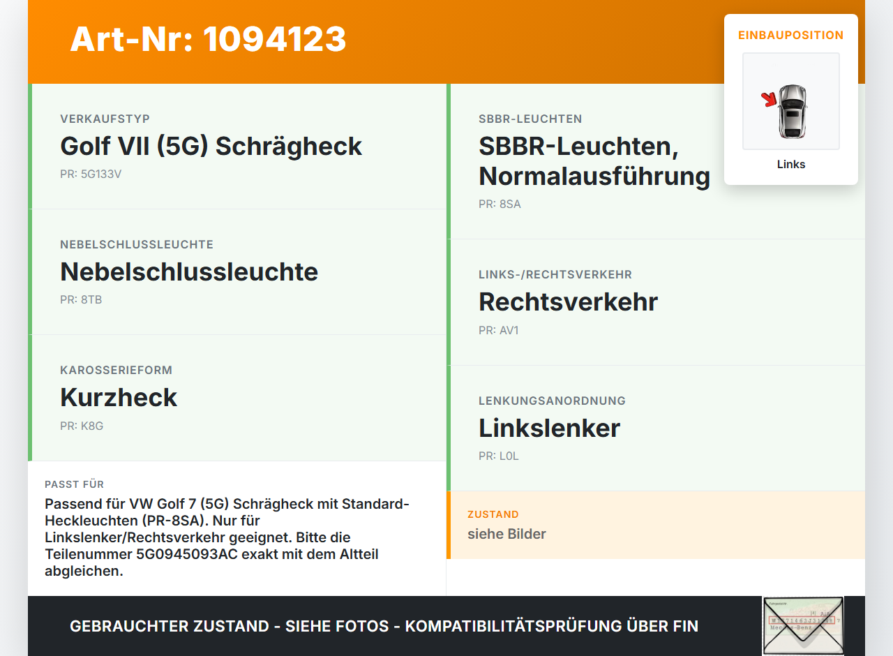 VW Golf VII 7 5G 12-17 5T Rückleuchte Heckleuchte für Klappe Innen Links VW Golf VII 7 5G 12-17 01.12.2016... Vorschau 3