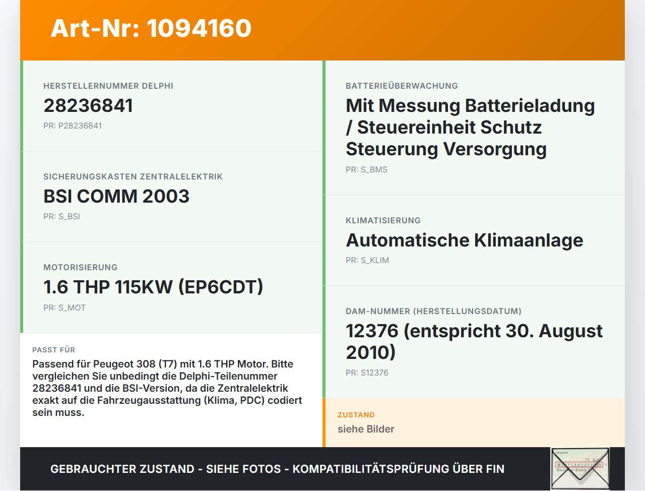 Peugeot 308 CC 07-11 THP 1,6 115KW Sicherungskasten Zentralelektrik Spannungsmodul Peugeot 308 CC 07-11 31.03.2011... Vorschau 3