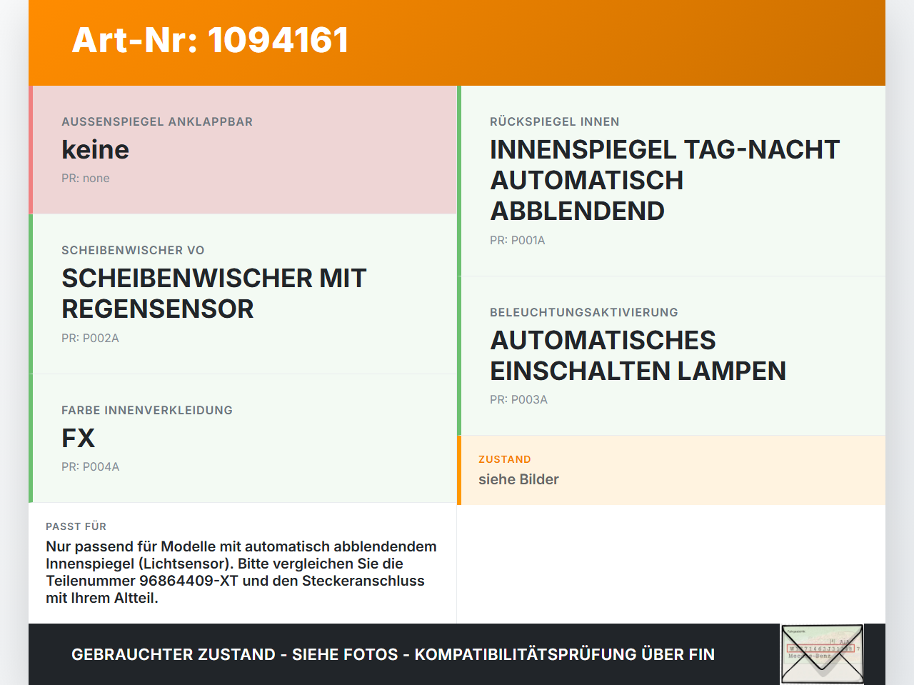 Peugeot 308 CC 07-11 Innenspiegel Rückspiegel Spiegel Innen Peugeot 308 CC 07-11 31.03.2011 815489 96864409XT gebraucht Vorschau 3