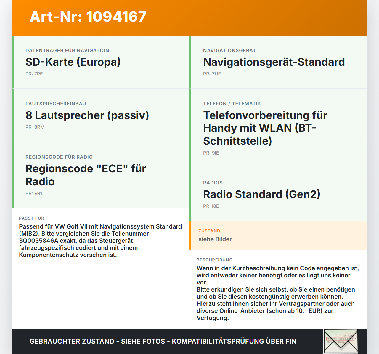 VW Golf VII 7 5G 12-17 Navigationssystem Navi VW Golf VII 7 5G 12-17 01.12.2016 3Q0035846A gebraucht Vorschau 3
