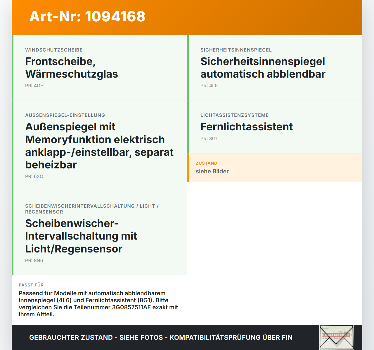 VW Golf VII 7 5G 12-17 Innenspiegel Rückspiegel Spiegel Innen VW Golf VII 7 5G 12-17 01.12.2016 3G0857511AE gebraucht Vorschau 3
