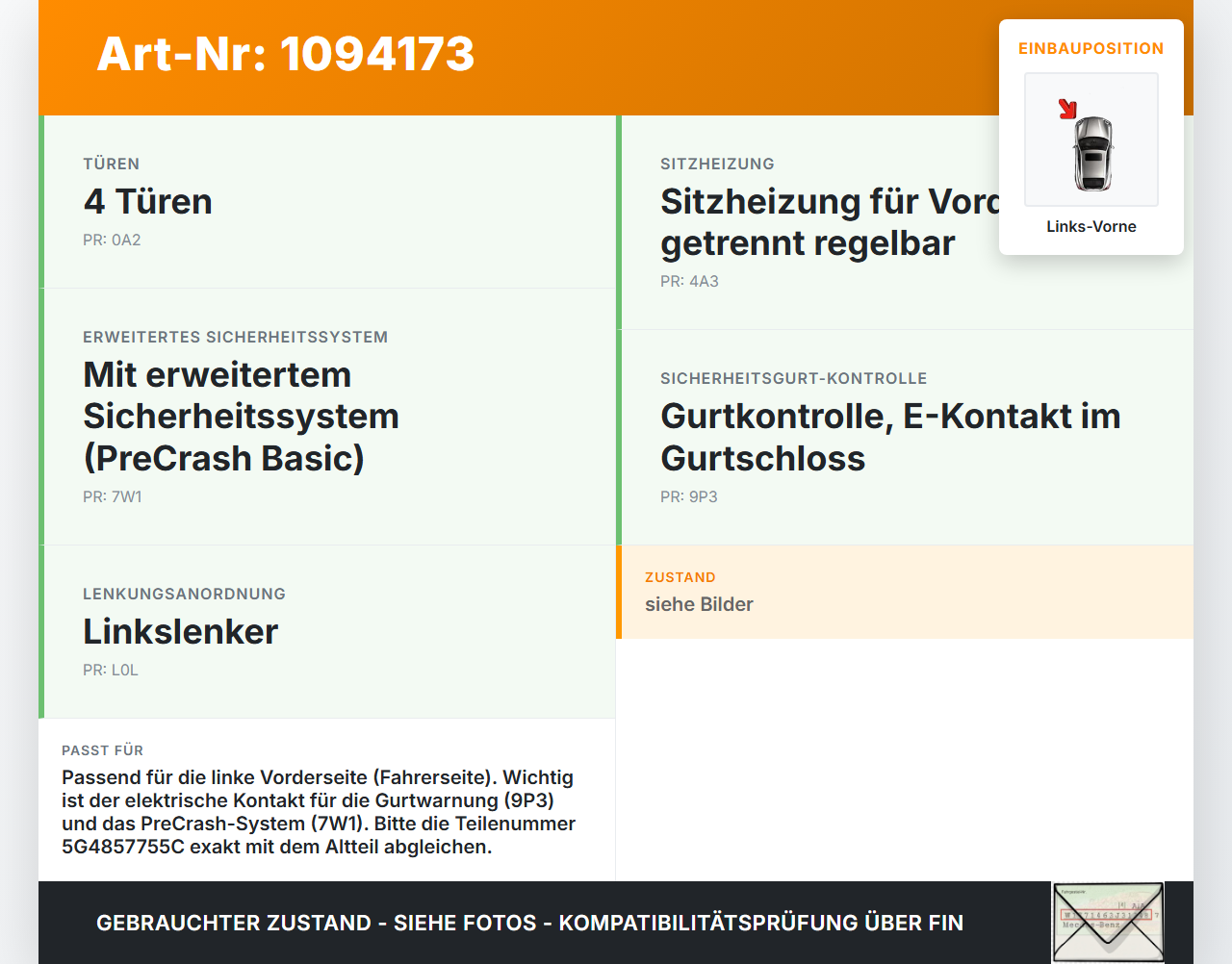 VW Golf VII 7 5G 12-17 5T Gurtschloss Links Vorne VW Golf VII 7 5G 12-17 01.12.2016 5G4857755C 5G4857755B... Vorschau 3
