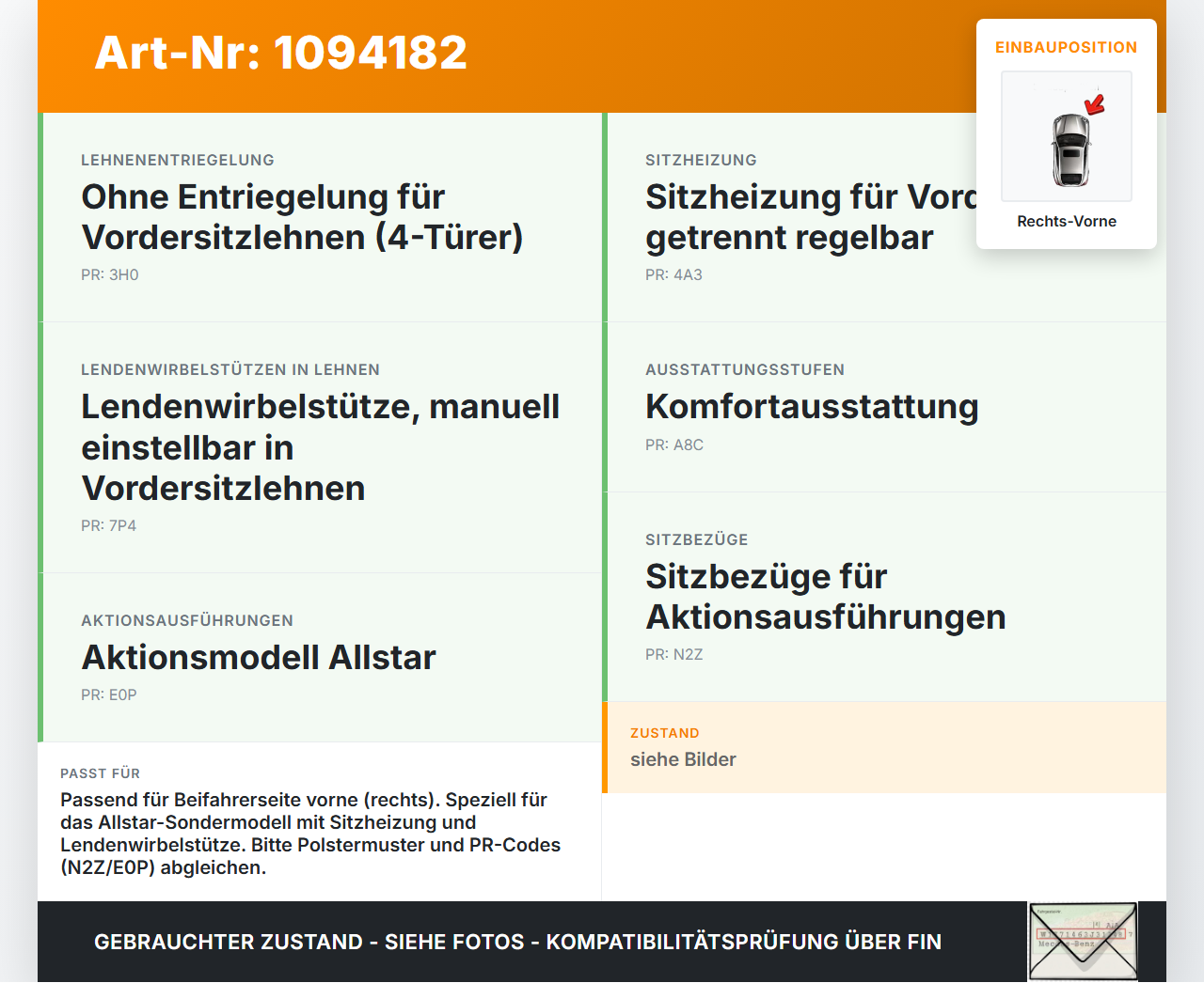 VW Golf VII 7 5G 12-17 5T Sitzbezug Rückenpolster Rechts Vorne für Beifahrer Sitz VW Golf VII 7 5G 12-17 01.12.2016... Vorschau 3