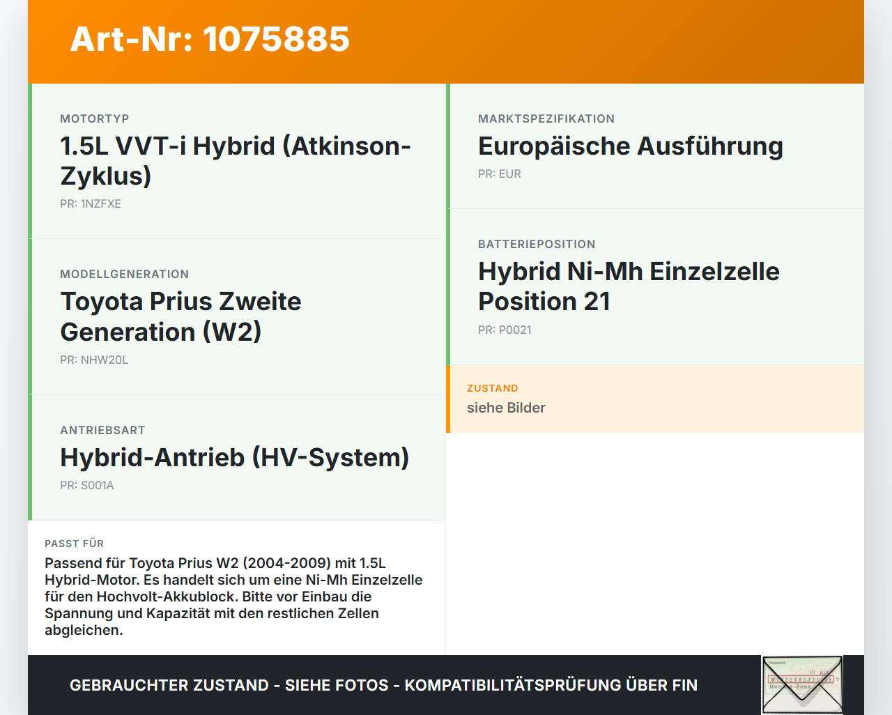 Toyota Prius W2 II 05-09 5T Hybrid Ni-Mh Batteriezelle Pos.21 für HV Akku Batterie Toyota Prius W2 II 05-09... Vorschau 3