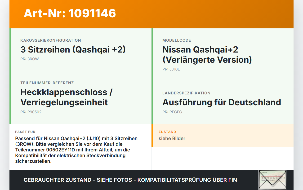 Nissan Qashqai +2 J10 10-13 Türschloss für Heckklappe Verriegelung Heckklappenschloss Nissan Qashqai +2 J10 10-13... Vorschau 3