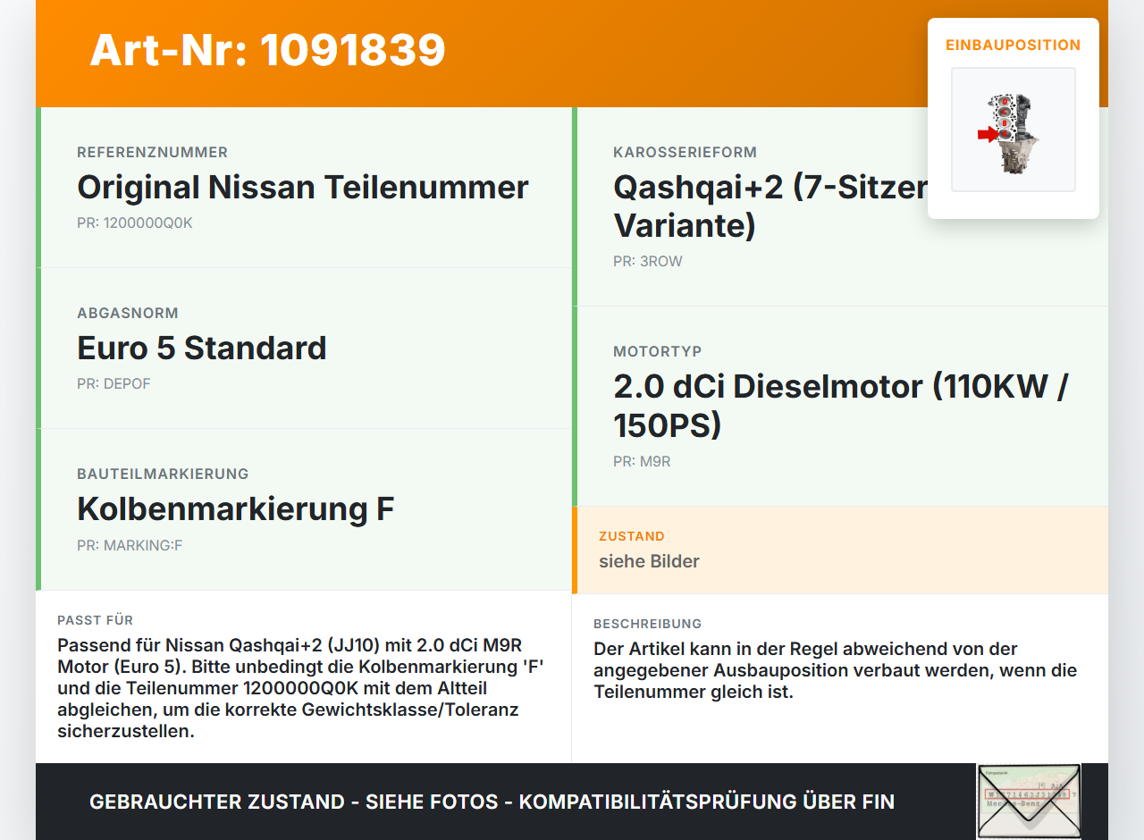 Nissan Qashqai +2 J10 10-13 dCi 2,0 110KW M9R Kolben mit Pleuel Pos A Nissan Qashqai +2 J10 10-13 15.01.2013... Vorschau 3