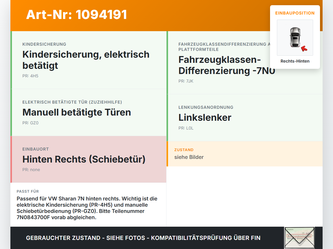 VW Sharan 7N II 10-15 Fensterheber o. FH-Motor Hinten Rechts VW Sharan 7N II 10-15 09.05.2012 7N0843700F 7N0843700E... Vorschau 3