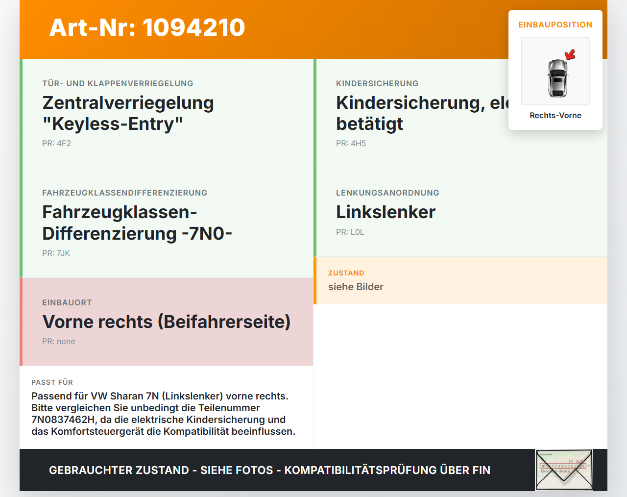 VW Sharan 7N II 10-15 Fensterheber o. FH-Motor Rechts Vorne VW Sharan 7N II 10-15 09.05.2012 7N0837462J 7N0837462H... Vorschau 3