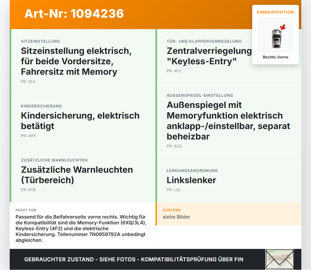 VW Sharan 7N II 10-15 Türsteuergerät Steuergerät Tür Rechts Vorne VW Sharan 7N II 10-15 09.05.2012 7N0959792J... Vorschau 3