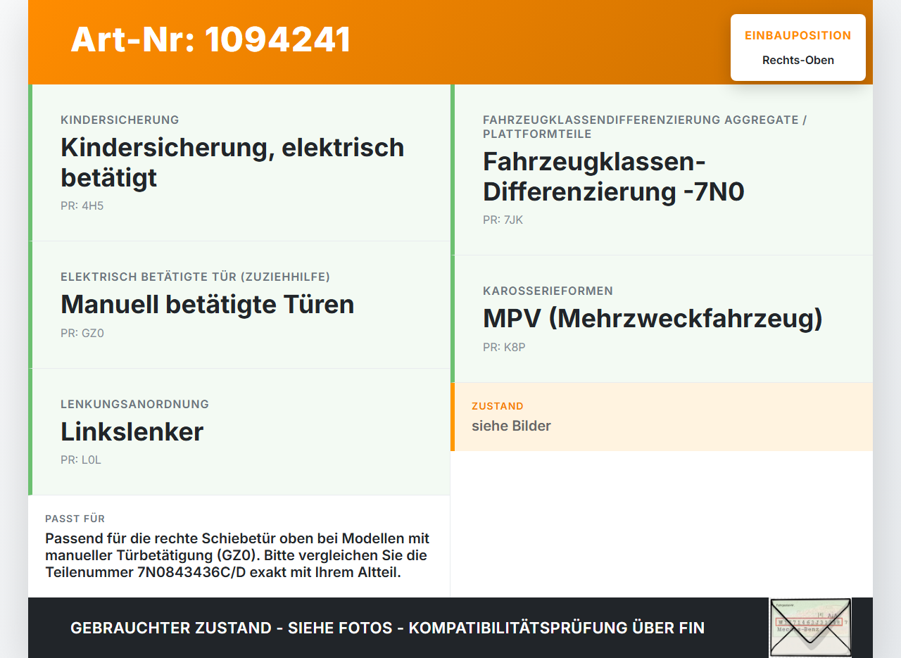 VW Sharan 7N II 10-15 Führungsrolle für Schiebetür Rechts Oben VW Sharan 7N II 10-15 09.05.2012 7N0843436D... Vorschau 3