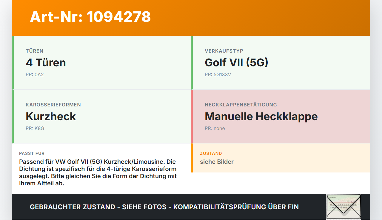 VW Golf VII 7 5G 12-17 5T Dichtung Rahmen für Heckklappe Kofferraum VW Golf VII 7 5G 12-17 01.12.2016 5G6827705E... Vorschau 3