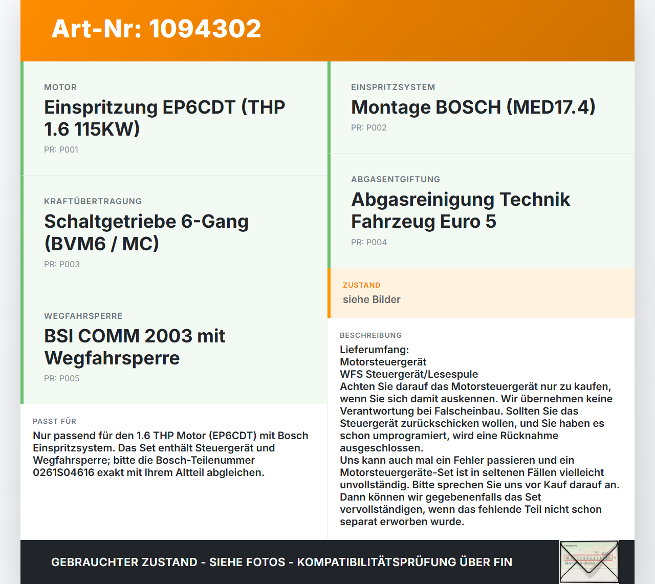 Peugeot 308 CC 07-11 THP 1,6 115KW Satz Motorsteuergerät ECU MED17.4 Peugeot 308 CC 07-11 31.03.2011 1606649280... Vorschau 3