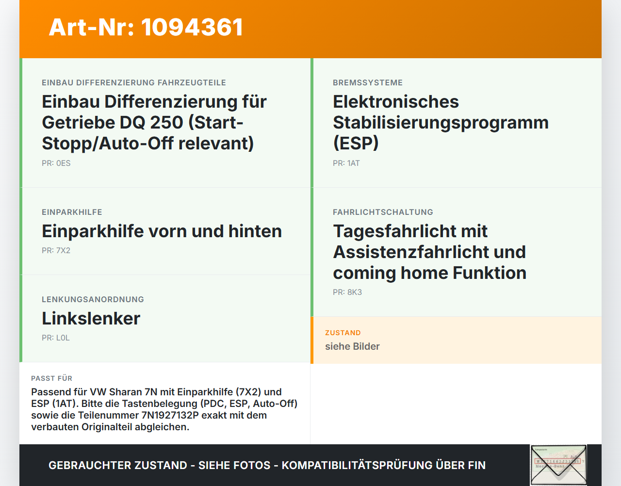 VW Sharan 7N II 10-15 Schalter PDC- ESP- Auto- Off Reifendruckkontrolle VW Sharan 7N II 10-15 09.05.2012 7N1927137M... Vorschau 3
