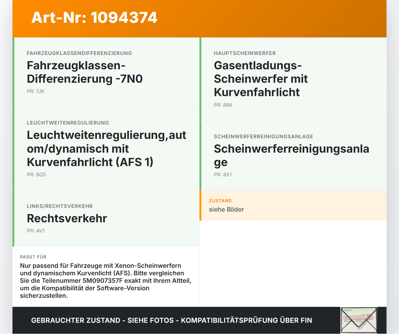 VW Sharan 7N II 10-15 Steuergerät SG AFS VW Sharan 7N II 10-15 09.05.2012 5M0907357F 5WK50466 gebraucht Vorschau 3