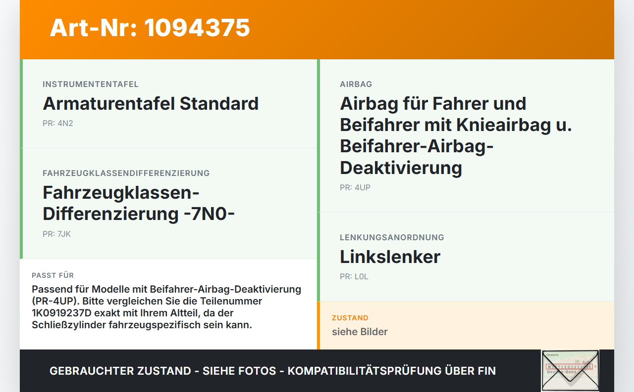 VW Sharan 7N II 10-15 Schalter Beifahrerairbag Airbagabschaltung ON OFF VW Sharan 7N II 10-15 09.05.2012 1K0919237D... Vorschau 3