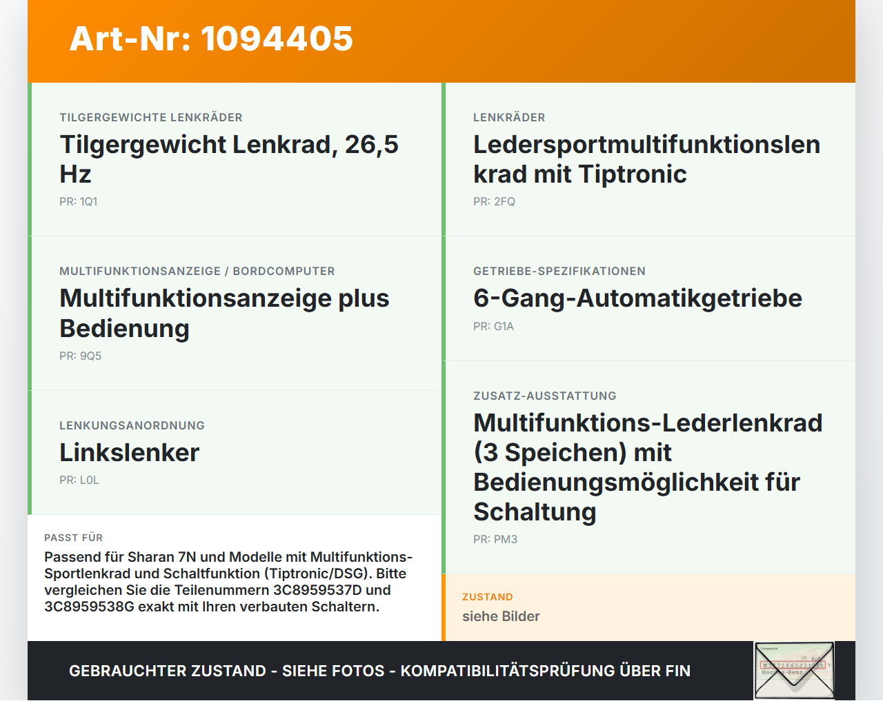 VW Sharan 7N II 10-15 Lenkrad Multifunktionstasten Schalter Set VW Sharan 7N II 10-15 09.05.2012 3C8998537B... Vorschau 3