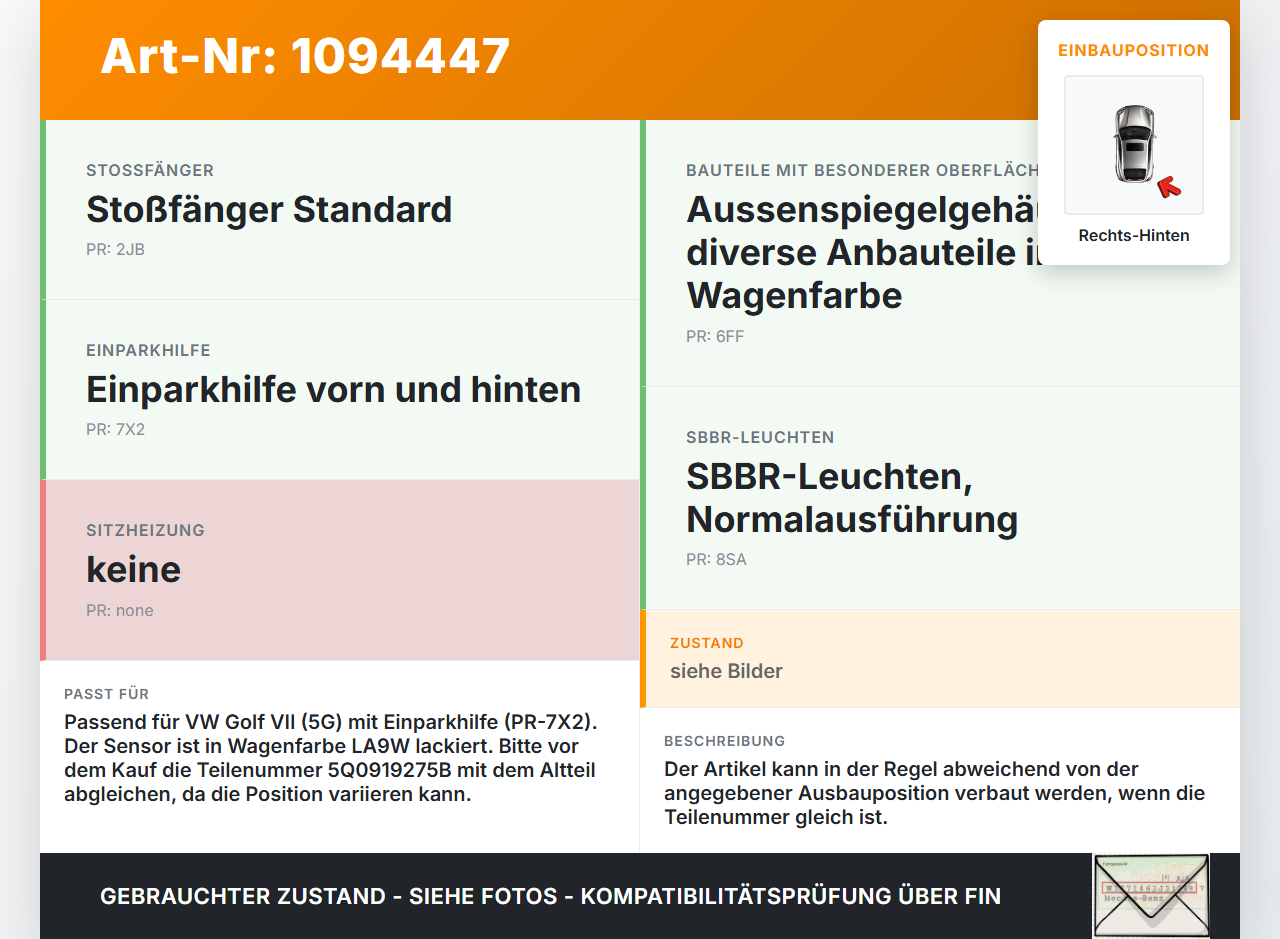 VW Golf VII 7 5G 12-17 Abstands Sensor Parksensor PDC Hinten Rechts Aussen LA9W VW Golf VII 7 5G 12-17 01.12.2016... Vorschau 3
