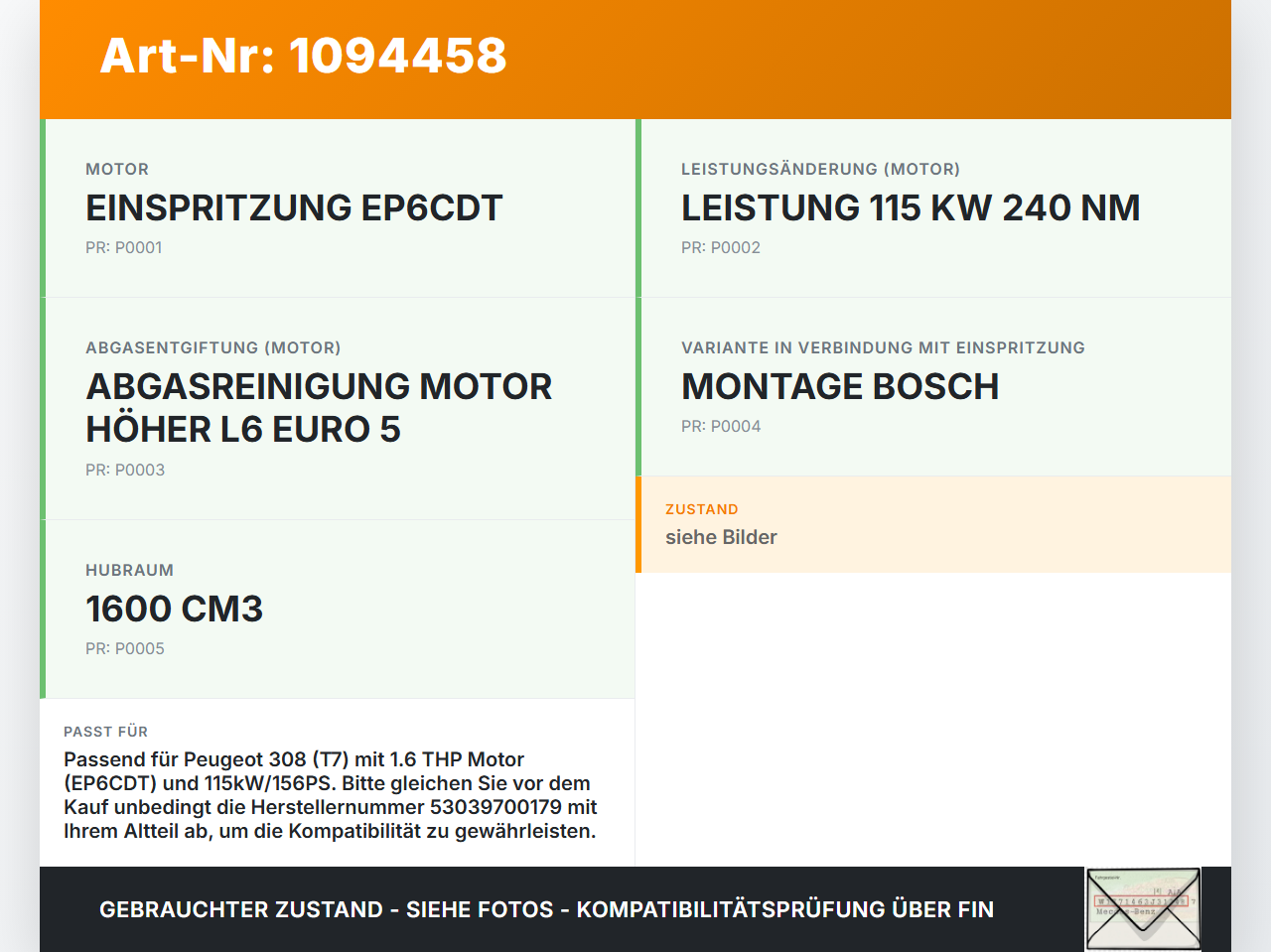 Peugeot 308 CC 07-11 THP 1,6 115KW EP6CDT Turbolader Turbo Abgasturbolader Peugeot 308 CC 07-11 31.03.2011 0375N7... Vorschau 3