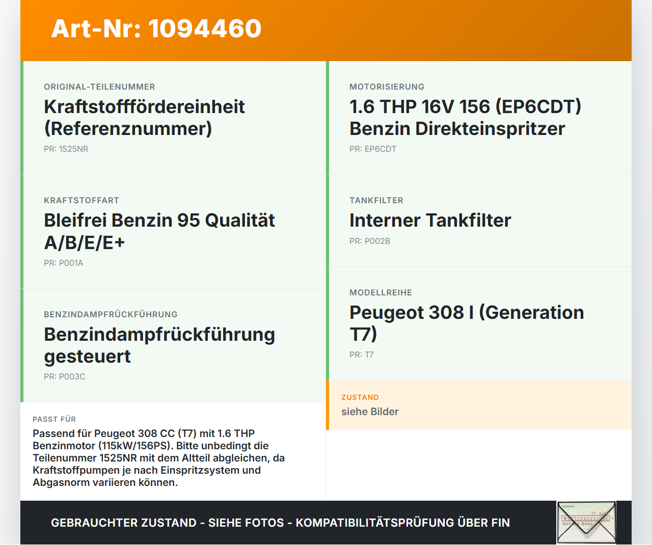 Peugeot 308 CC 07-11 THP 1,6 115KW Kraftstoffpumpe Kraftstoff Förderpumpe Tankgeber Peugeot 308 CC 07-11 31.03.2011... Vorschau 3