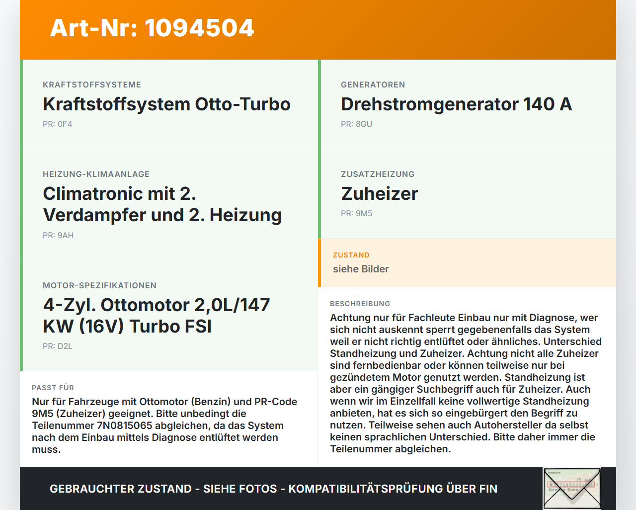 VW Sharan 7N II 10-15 Standheizung Zuheizer Orig. Webasto Thermo Top V VW Sharan 7N II 10-15 09.05.2012 7N0815071... Vorschau 3