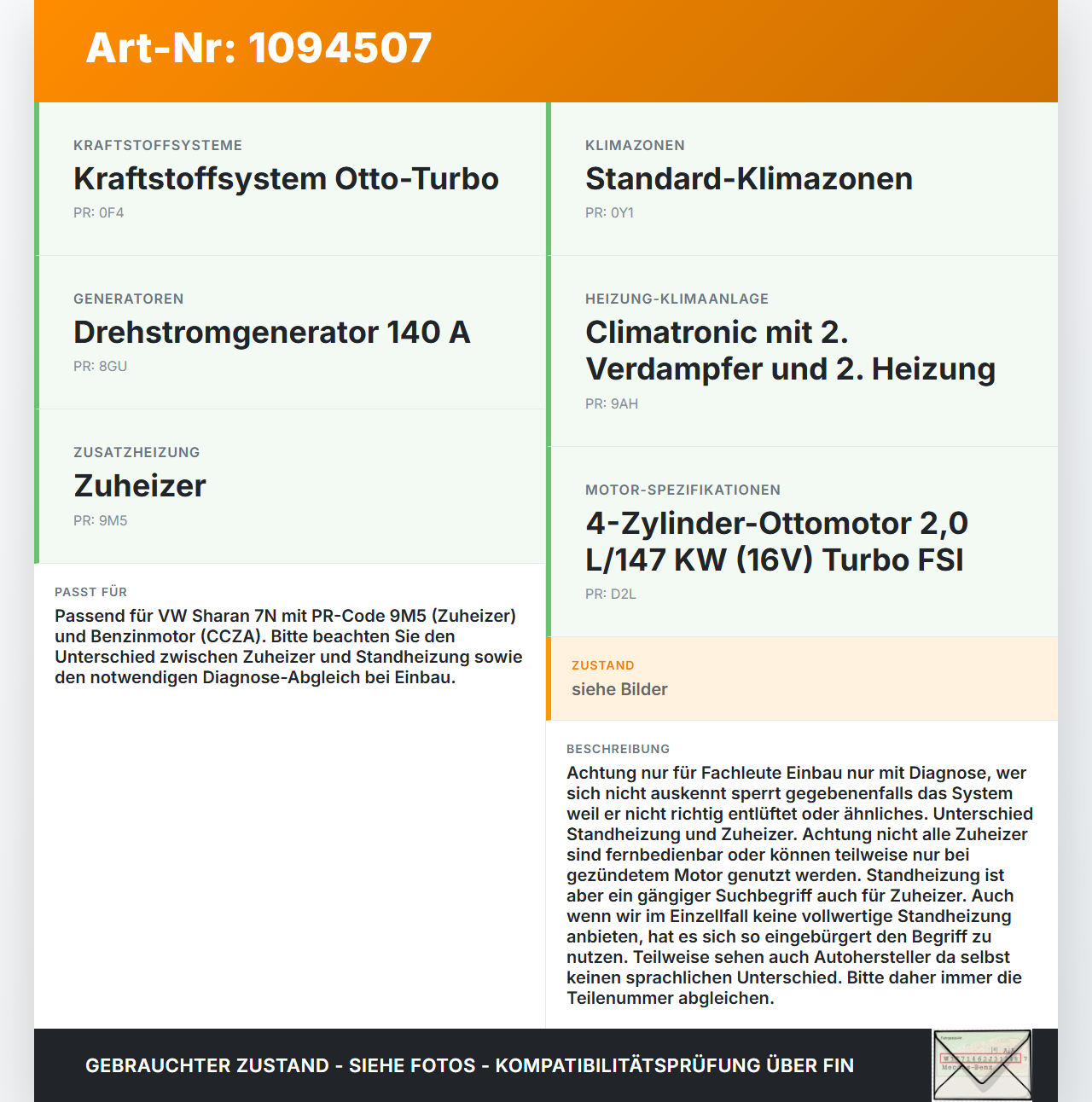 VW Sharan 7N II 10-15 Standheizung Zuheizer Orig. Webasto Thermo Top V VW Sharan 7N II 10-15 09.05.2012 1K0819193... Vorschau 3